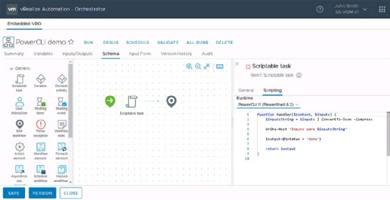 PowerCLI scriptable task default